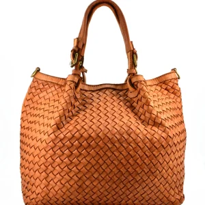 Borsa Shopper Trapezio in Vera Pelle Intrecciata Sauvage | Made in Italy