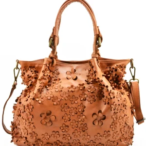 Borsa Shopper Classica con Stampa Laser Fiori in Vera Pelle Sauvage | Made In Italy