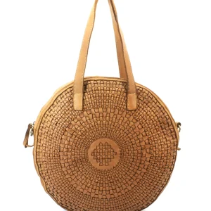 Borsa Tonda con Manici | Intreccio Frontale Concentrico in Vera Pelle Sauvage | Made In Italy
