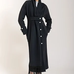 Cappotto lungo doppiopetto con sciarpa inserita