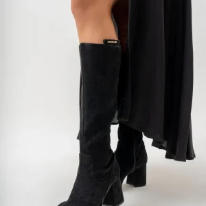 Stivale alto in suede nero