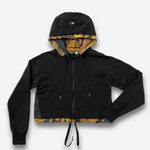 Felpa crop con cappuccio stampato