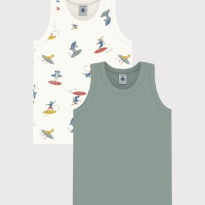 Set di 2 canotte in cotone con surfisti stampati bambino
