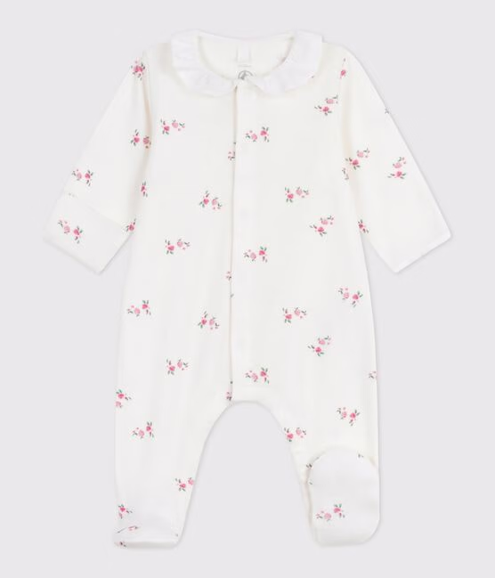 Pigiama in cotone con colletto a fiori neonato