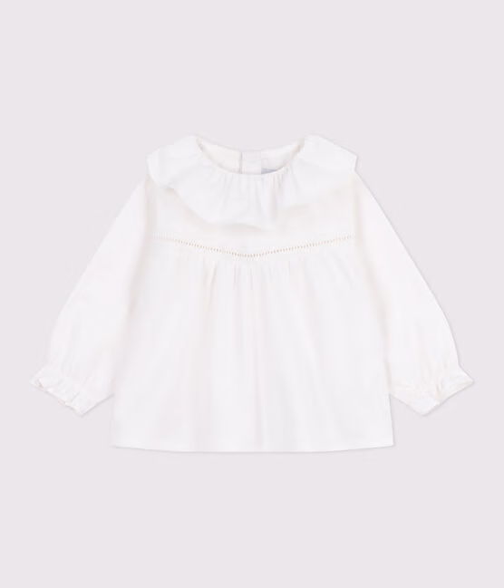 Blusa a maniche lunghe in popeline di cotone con colletto e ricami neonata - immagine 8