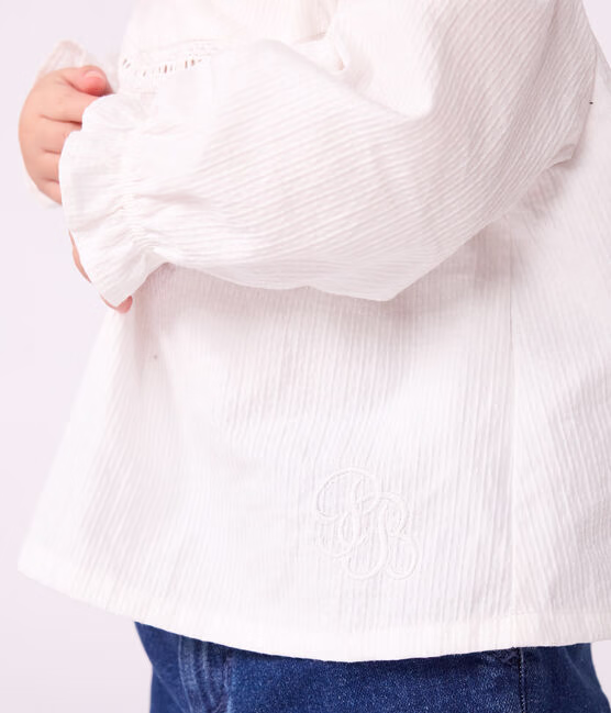 Blusa a maniche lunghe in popeline di cotone con colletto e ricami neonata - immagine 5