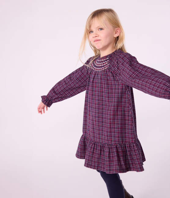 Abito a maniche lunghe in flanella a quadri bambina