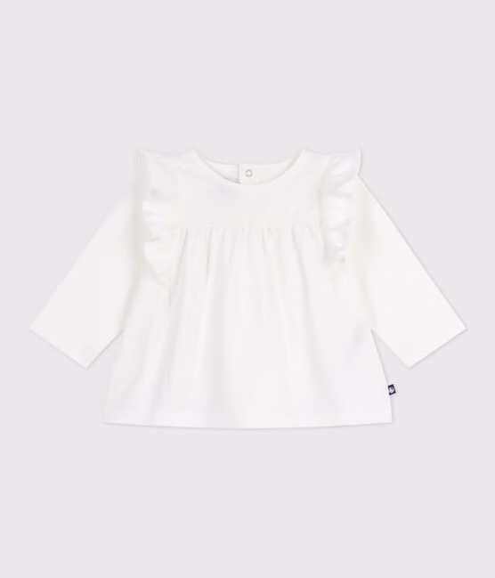 Blusa a maniche lunghe in cotone tinta unita neonato