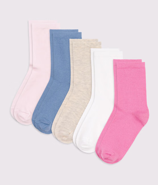 5 paia di calzini in cotone tinta unita bambina