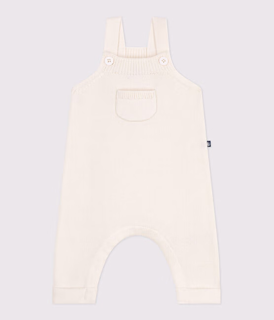Salopette in maglia di misto lana e cotone tinta unita neonato