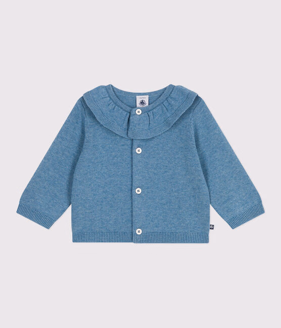 Cardigan in maglia di misto lana e cotone tinta unita con colletto neonato