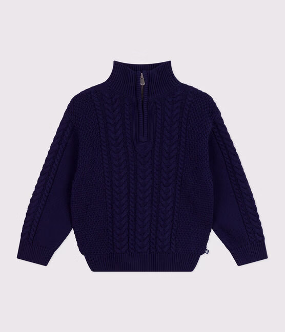Maglione dolcevita con mezza cerniera in cotone tinta unita bambino