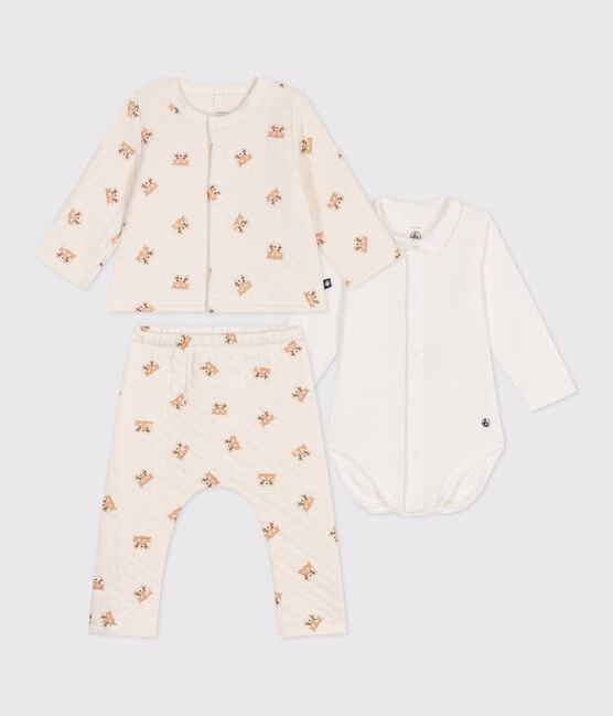 Set 3 pezzi in cotone con panda rossi stampati neonato