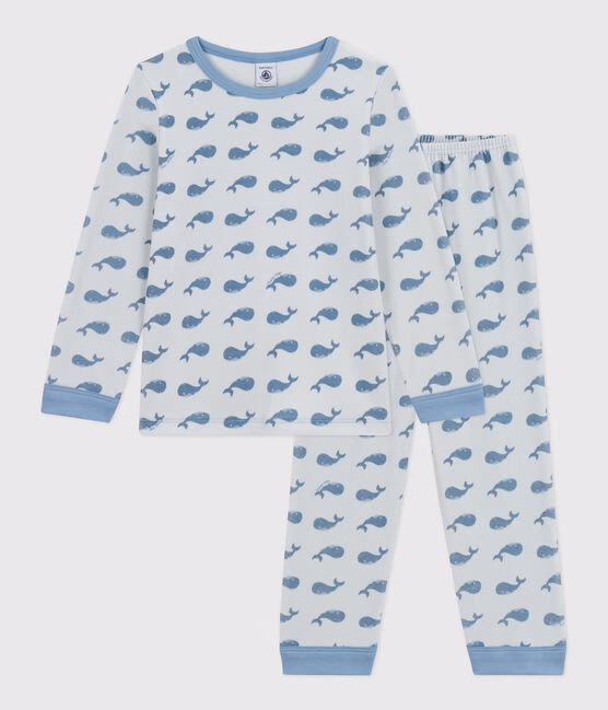 Pigiama bambino in ciniglia con balene stampate