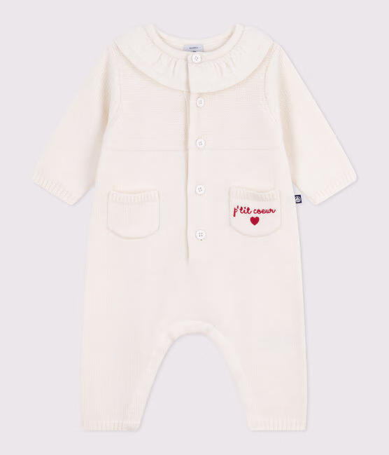 Tutina con colletto in maglia e ricamo “P’tit Cœur” neonata