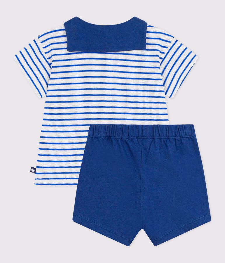Set 2 pezzi in cotone con T-shirt con colletto alla marinara neonato - immagine 5