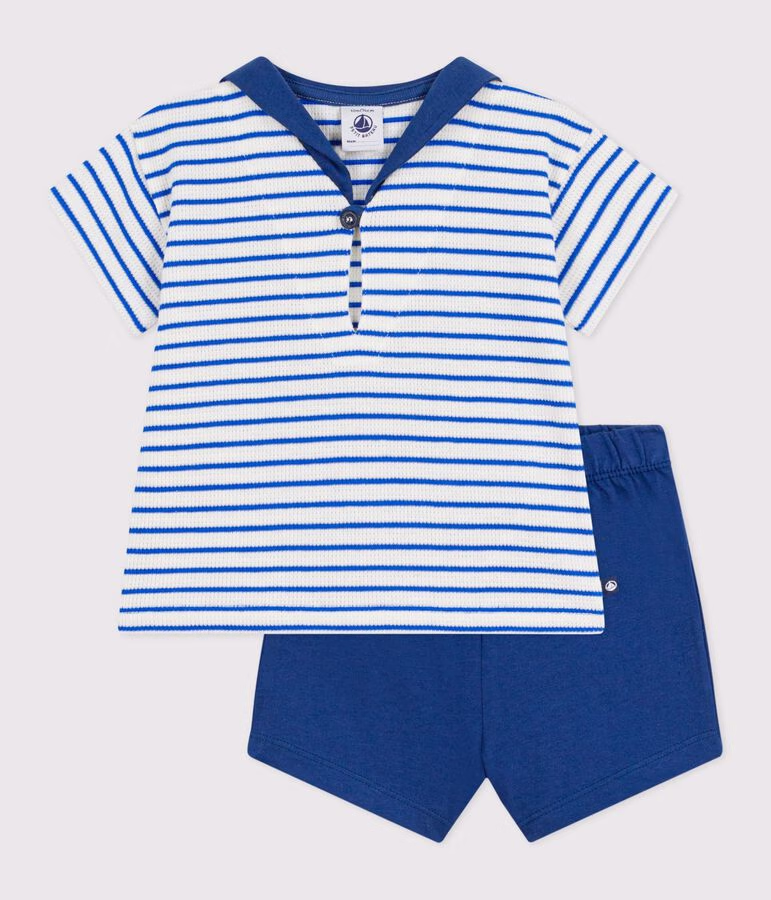 Set 2 pezzi in cotone con T-shirt con colletto alla marinara neonato