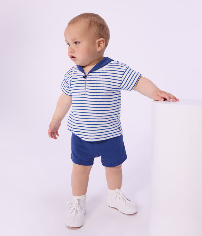 Set 2 pezzi in cotone con T-shirt con colletto alla marinara neonato - immagine 7