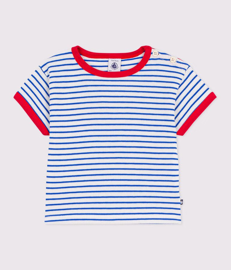 T-shirt a maniche corte in cotone a righe neonato