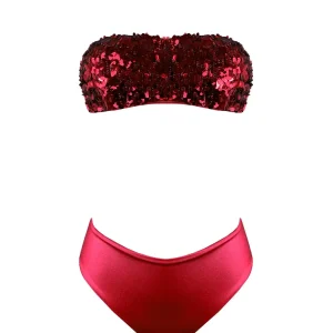 Bikini Fascia Paillettes a Goccia Rosse