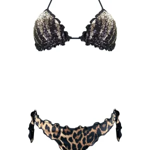 Bikini Triangolo Paillettes Fiammate Oro Nere Maku