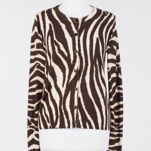 Cardigan Corto Donna Stampa Animalier in Viscosa