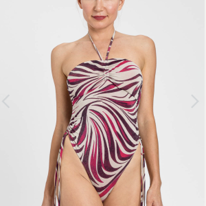 Costume Intero Twinset Donna Fantasia Zebra Fucsia con Coulisse Regolabili