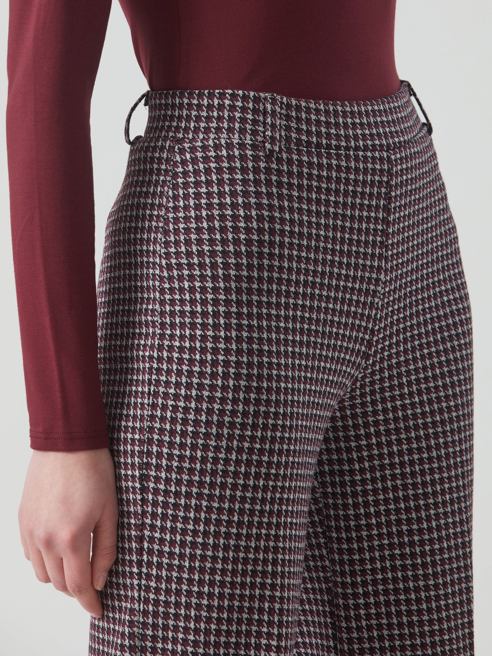 Pantalone a Palazzo in Tessuto Eco Jacquard Pied de Poule - immagine 3
