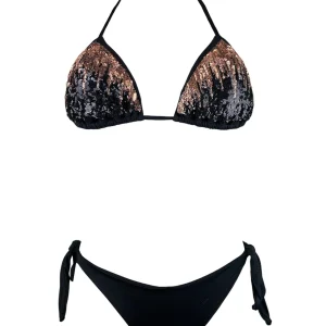 Bikini Triangolo Paillettes Fiammate Bronzo-Nero