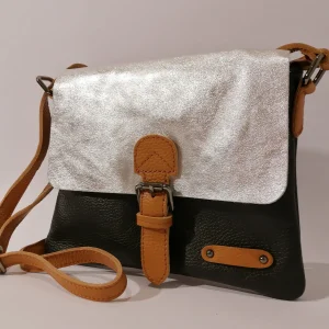 Borsa a tracolla in vera pelle morbidissima bicolore