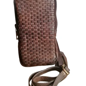 Portacellulare Vera Pelle Intrecciata Sauvage Stile Vintage
