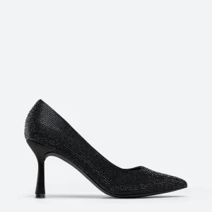 Décolleté Miranda in Raso Nero con Strass