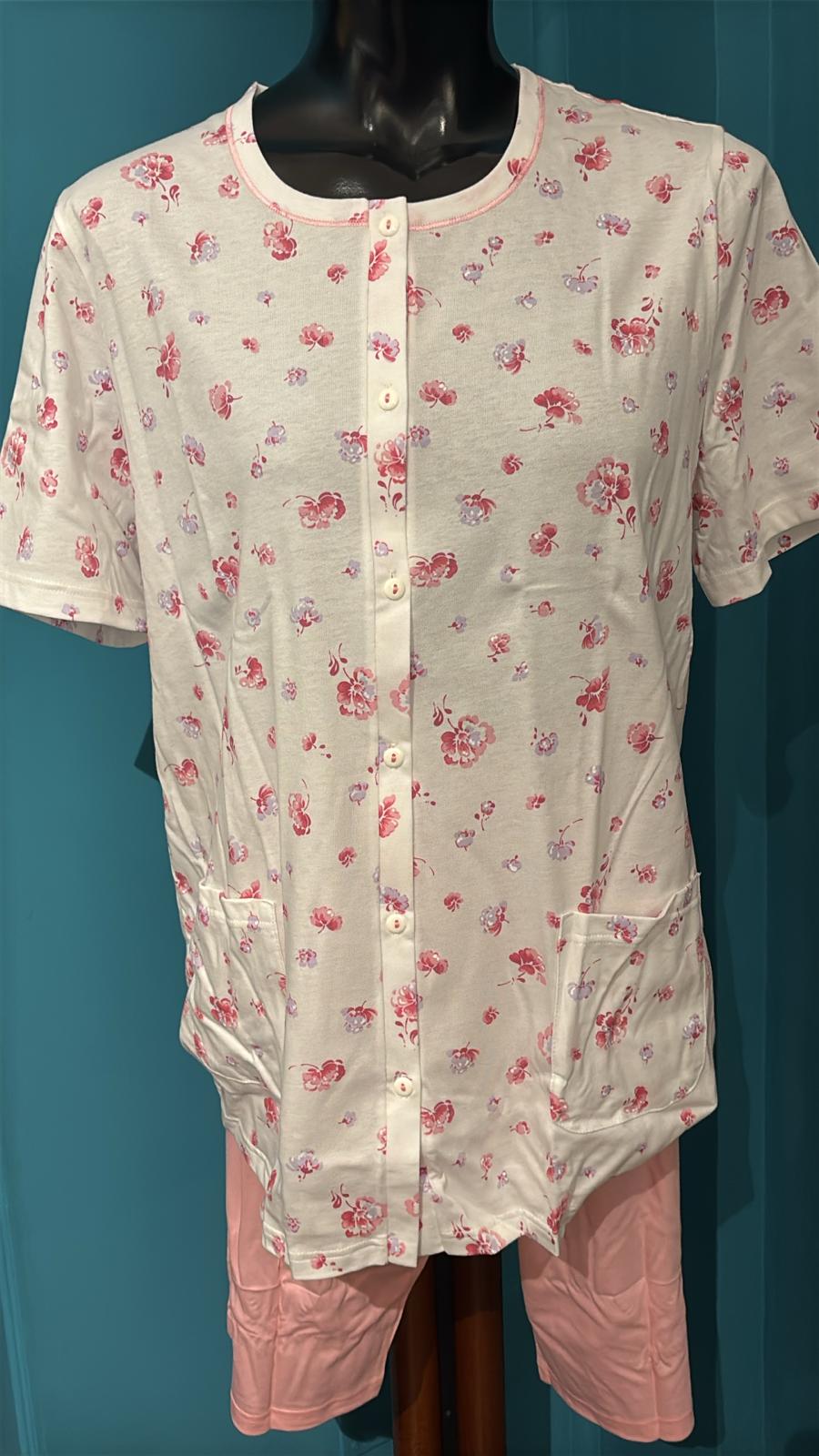 Pigiama Bermuda Donna Mezza Manica Aperto con Tasche sulla Maglia