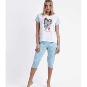 Pigiama Donna a Pinocchietto Santoro – Stampa Centrale e Pantalone a Quadri | Ultimo Pezzo Taglia M