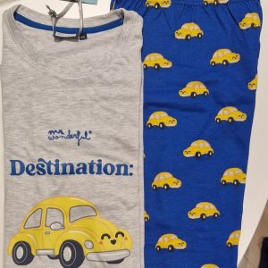 Pigiama uomo Mr Wonderful maglia grigia con stampa pantaloncino macchinine gialle