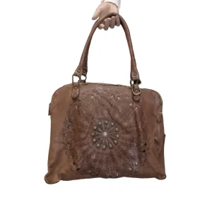 A Meta Prezzo! STOCK SS184 Shopper Tre comparti Noce Scuro Sole  in Pelle Sauvage