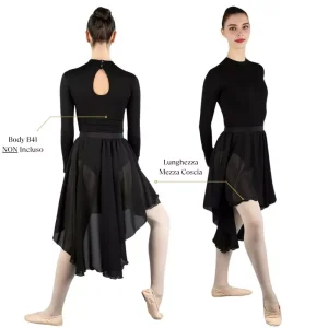 Gonna Danza Asimmetrica con Lunghezza Mezza Coscia Avanti – SK717