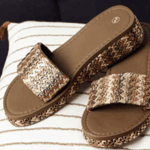 Sabot con zeppa e fascia a fantasia