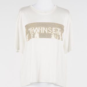T-shirt Twinset Donna Vestibilità Morbida con Stampa Centrale