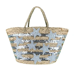Borsa Mare di Paglia Paillettes Star Argento